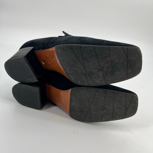 Aquatalia Carmeline Loafer Womens 10 Black Suede Leather Heeled Square Toe Italy - Picture 7 of 9
